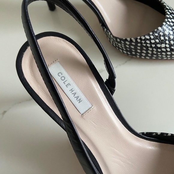 COLE HAAN Highline Black White Snake Print Leather Pointed Toe Slingback Pumps - Picture 4 of 10